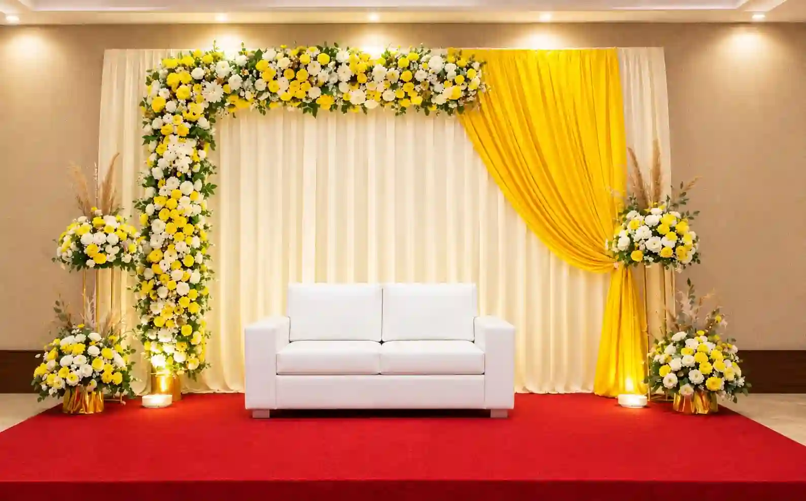 balloon decoration Yellow And White Floral Haldi Decor Setup